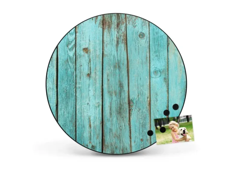 Banjado Magnettafel Rund Größe 47cm Magnetwand Schwarz Aus Metall Magnetpinnwand Pinnwand Motiv Blaues Holz