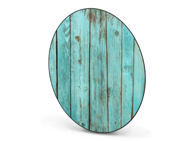 Banjado Magnettafel Rund Größe 47cm Magnetwand Schwarz Aus Metall Magnetpinnwand Pinnwand Motiv Blaues Holz