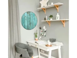 Banjado Magnettafel Rund Größe 47cm Magnetwand Schwarz Aus Metall Magnetpinnwand Pinnwand Motiv Blaues Holz