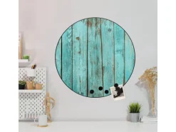 Banjado Magnettafel Rund Größe 47cm Magnetwand Schwarz Aus Metall Magnetpinnwand Pinnwand Motiv Blaues Holz