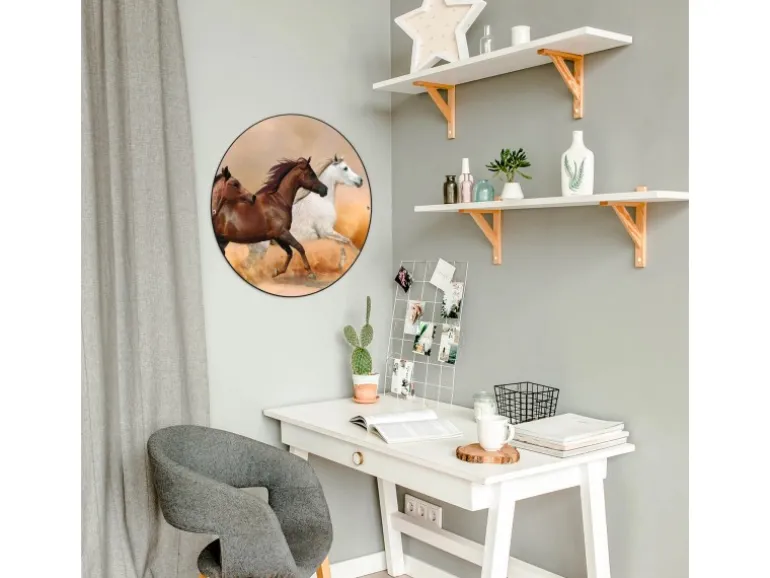 Banjado Magnettafel Rund Größe 47cm Magnetwand Schwarz Aus Metall Magnetpinnwand Pinnwand Motiv Wilde Pferde