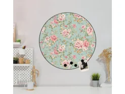 Banjado Magnettafel Rund Größe 47cm Magnetwand Schwarz Aus Metall Magnetpinnwand Pinnwand Motiv Altrosa Blume