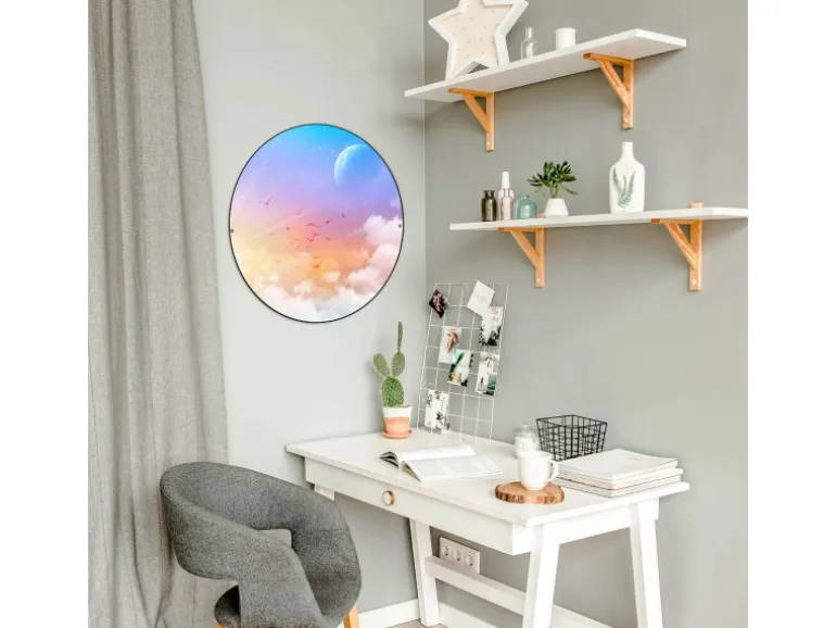 Banjado Magnettafel Rund Größe 47cm Magnetwand Schwarz Aus Metall Magnetpinnwand Pinnwand Motiv Vögel Am Himmel