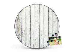 Banjado Magnettafel Rund Größe 47cm Magnetwand Schwarz Aus Metall Magnetpinnwand Pinnwand Motiv Weißer Bretterzaun