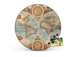 Banjado Magnettafel Rund Größe 47cm Magnetwand Schwarz Aus Metall Magnetpinnwand Pinnwand Motiv Historische Weltkarte