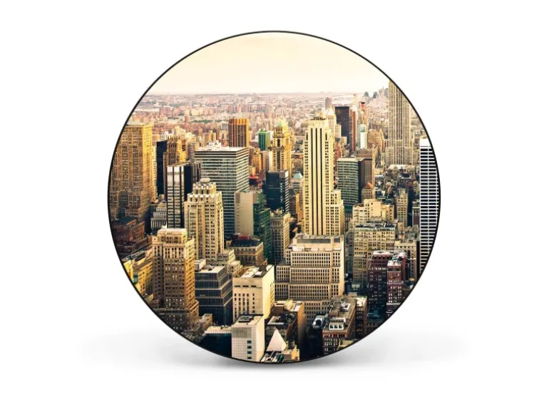 Banjado Magnettafel Rund Größe 47cm Magnetwand Schwarz Aus Metall Magnetpinnwand Pinnwand Motiv New York City