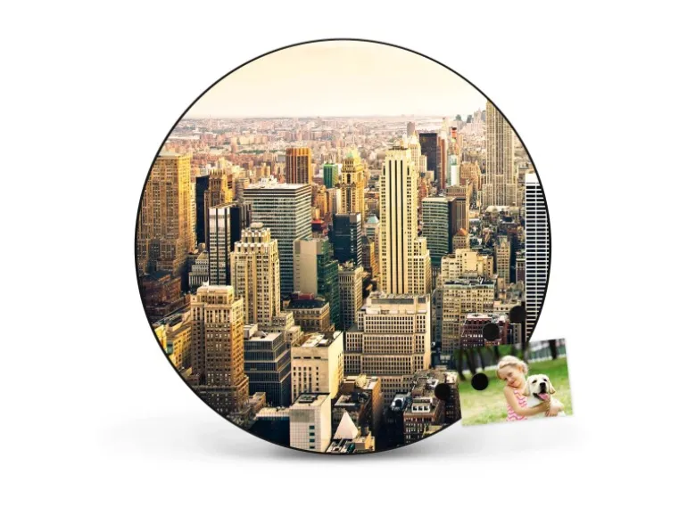 Banjado Magnettafel Rund Größe 47cm Magnetwand Schwarz Aus Metall Magnetpinnwand Pinnwand Motiv New York City