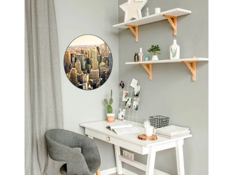 Banjado Magnettafel Rund Größe 47cm Magnetwand Schwarz Aus Metall Magnetpinnwand Pinnwand Motiv New York City