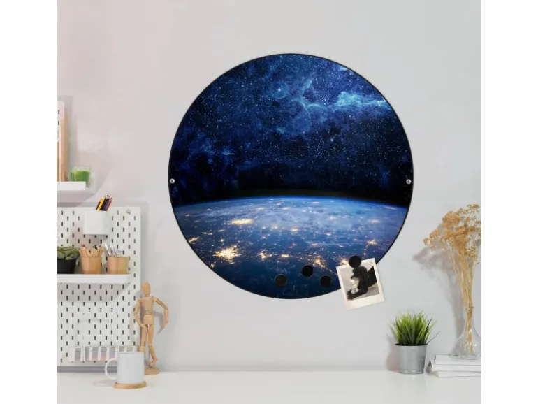Banjado Magnettafel Rund Größe 47cm Magnetwand Schwarz Aus Metall Magnetpinnwand Pinnwand Motiv Galaxie