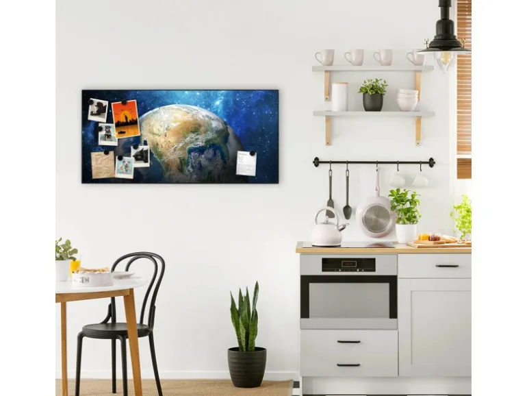 Banjado Magnettafel 78x37cm Magnetwand Schwarz Aus Metall Magnetpinnwand Pinnwand Inkl. 4 Magnete Motiv Erdkugel
