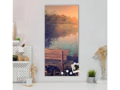 Banjado Magnettafel 37x78cm Magnetwand Silber Aus Metall Magnetpinnwand Pinnwand Inkl. 4 Magnete Motiv Bank Am See