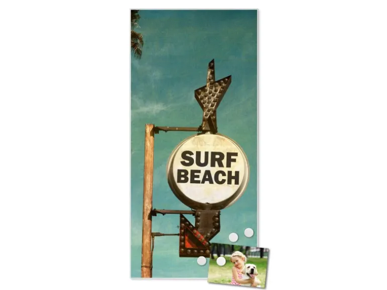 Banjado Magnettafel 37x78cm Magnetwand Weiß Aus Metall Magnetpinnwand Pinnwand Inkl. 4 Magnete Motiv Surf Beach