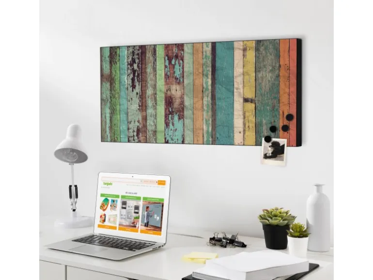 Banjado Magnettafel 78x37cm Magnetwand Schwarz Aus Metall Magnetpinnwand Pinnwand Inkl. 4 Magnete Motiv Bunte Bretterwand