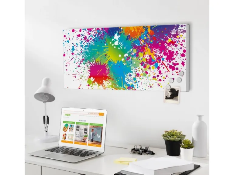 Banjado Magnettafel 78x37cm Magnetwand Weiß Aus Metall Magnetpinnwand Pinnwand Inkl. 4 Magnete Motiv Farbspritzer