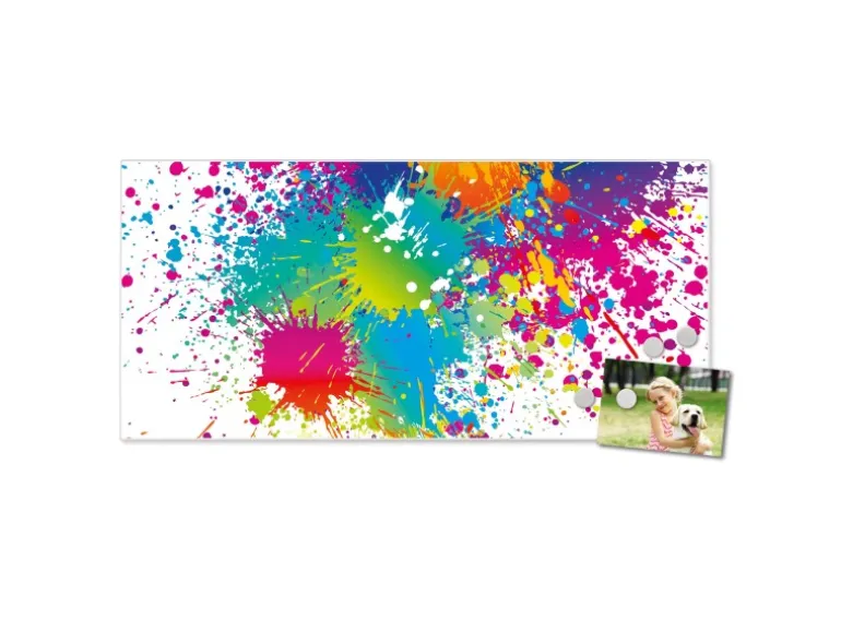 Banjado Magnettafel 78x37cm Magnetwand Weiß Aus Metall Magnetpinnwand Pinnwand Inkl. 4 Magnete Motiv Farbspritzer