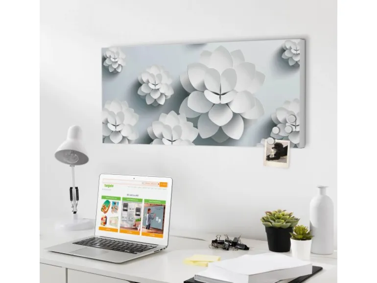 Banjado Magnettafel 78x37cm Magnetwand Weiß Aus Metall Magnetpinnwand Pinnwand Inkl. 4 Magnete Motiv Papier Lotus