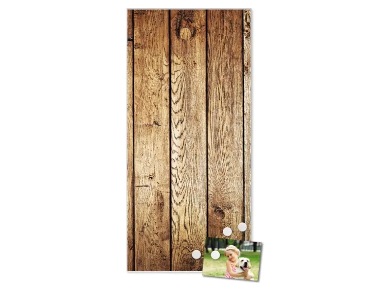 Banjado Magnettafel 37x78cm Magnetwand Weiß Aus Metall Magnetpinnwand Pinnwand Inkl. 4 Magnete Motiv Geöltes Holz