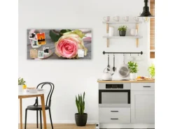 Banjado Magnettafel 78x37cm Magnetwand Weiß Aus Metall Magnetpinnwand Pinnwand Inkl. 4 Magnete Motiv Rosa Rose