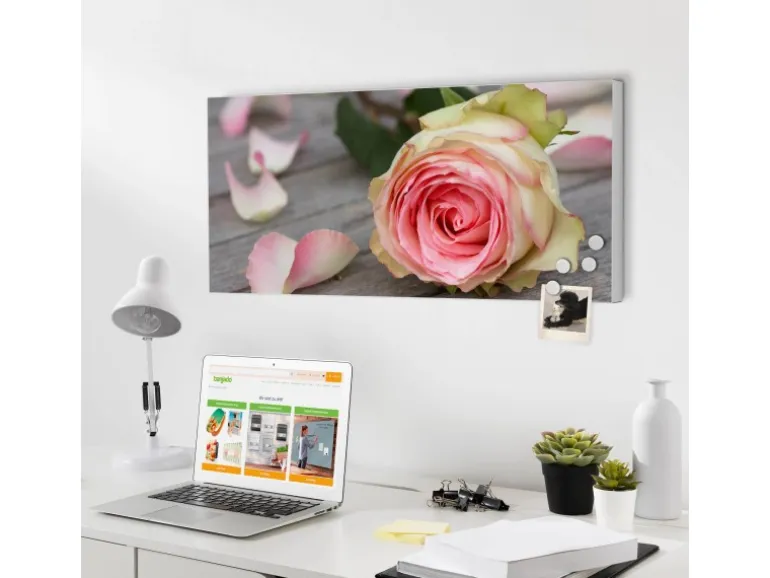 Banjado Magnettafel 78x37cm Magnetwand Weiß Aus Metall Magnetpinnwand Pinnwand Inkl. 4 Magnete Motiv Rosa Rose