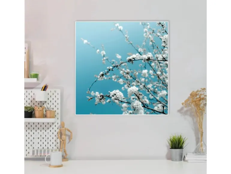 Banjado Magnettafel 50x50cm Magnetwand Weiß Aus Metall Magnetpinnwand Pinnwand Inkl. 4 Magnete Motiv Weiße Kirschblüten