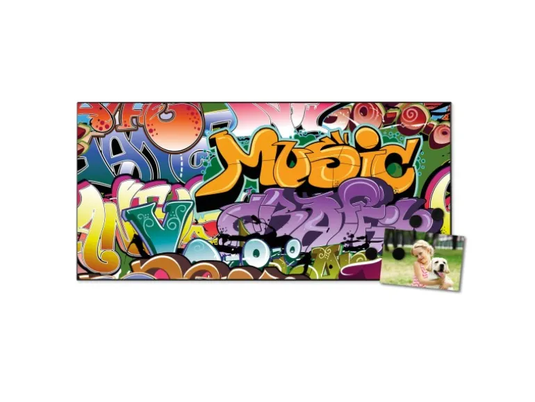 Banjado Magnettafel 78x37cm Magnetwand Schwarz Aus Metall Magnetpinnwand Pinnwand Inkl. 4 Magnete Motiv Graffiti