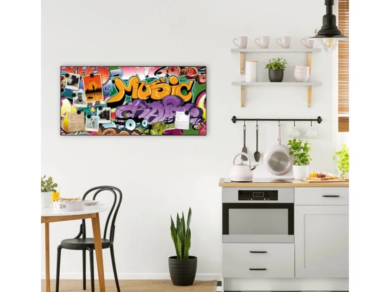 Banjado Magnettafel 78x37cm Magnetwand Schwarz Aus Metall Magnetpinnwand Pinnwand Inkl. 4 Magnete Motiv Graffiti