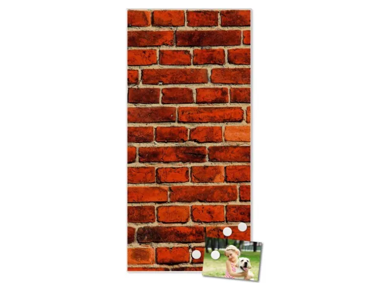 Banjado Magnettafel 37x78cm Magnetwand Weiß Aus Metall Magnetpinnwand Pinnwand Inkl. 4 Magnete Motiv Ziegelwand