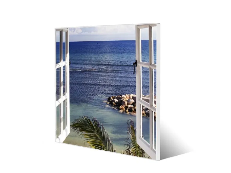 Banjado Magnettafel 50x50cm Magnetwand Weiß Aus Metall Magnetpinnwand Pinnwand Inkl. 4 Magnete Motiv Fensterpanorama