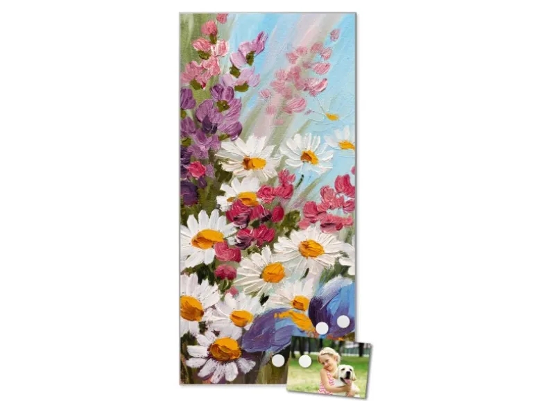 Banjado Magnettafel 37x78cm Magnetwand Silber Aus Metall Magnetpinnwand Pinnwand Inkl. 4 Magnete Motiv Sommerstrauss