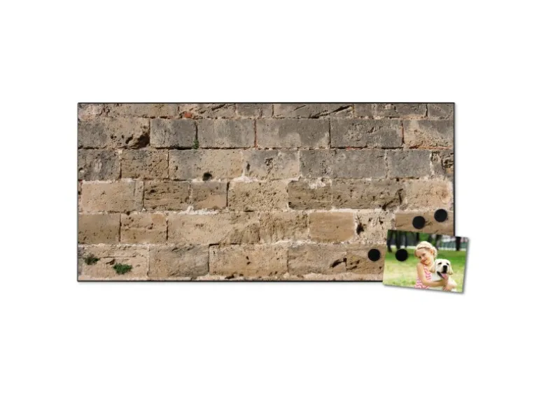 Banjado Magnettafel 78x37cm Magnetwand Schwarz Aus Metall Magnetpinnwand Pinnwand Inkl. 4 Magnete Motiv Steinwand Antik