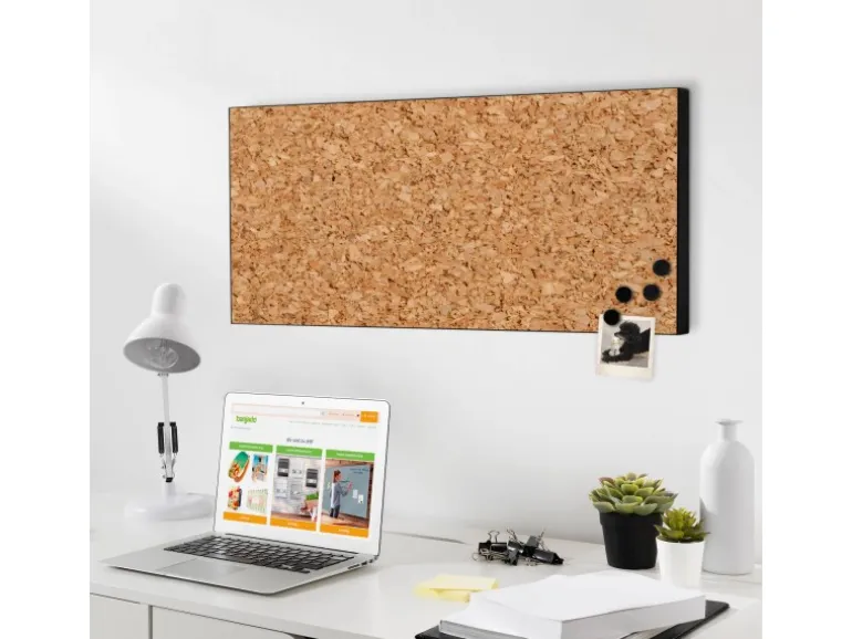 Banjado Magnettafel 78x37cm Magnetwand Schwarz Aus Metall Magnetpinnwand Pinnwand Inkl. 4 Magnete Motiv Kork