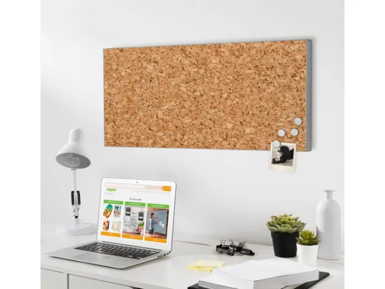 Banjado Magnettafel 78x37cm Magnetwand Silber Aus Metall Magnetpinnwand Pinnwand Inkl. 4 Magnete Motiv Kork