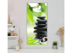 Banjado Magnettafel 37x78cm Magnetwand Silber Aus Metall Magnetpinnwand Pinnwand Inkl. 4 Magnete Motiv Steine&Relax