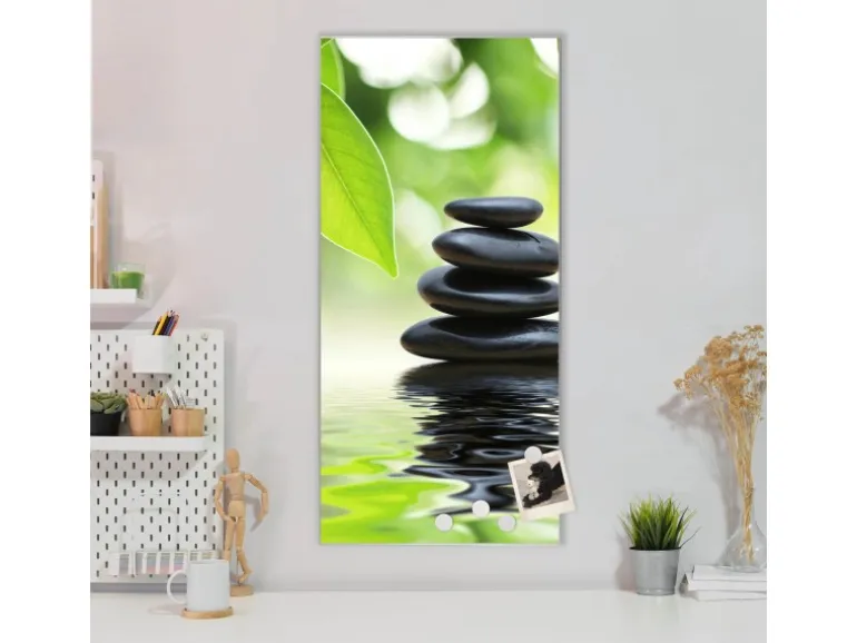 Banjado Magnettafel 37x78cm Magnetwand Silber Aus Metall Magnetpinnwand Pinnwand Inkl. 4 Magnete Motiv Steine&Relax