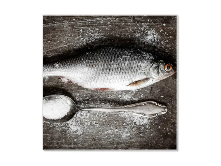 Banjado Magnettafel 50x50cm Magnetwand Weiß Aus Metall Magnetpinnwand Pinnwand Inkl. 4 Magnete Motiv Fisch Und Salz
