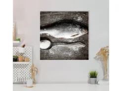 Banjado Magnettafel 50x50cm Magnetwand Weiß Aus Metall Magnetpinnwand Pinnwand Inkl. 4 Magnete Motiv Fisch Und Salz