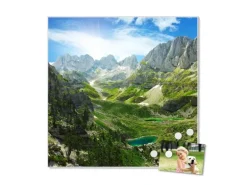 Banjado Magnettafel 50x50cm Magnetwand Weiß Aus Metall Magnetpinnwand Pinnwand Inkl. 4 Magnete Motiv Bergsee Alpen