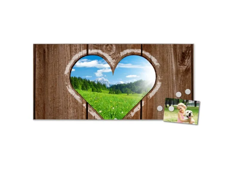 Banjado Magnettafel 78x37cm Magnetwand Silber Aus Metall Magnetpinnwand Pinnwand Inkl. 4 Magnete Motiv Ausblick Mit Herz