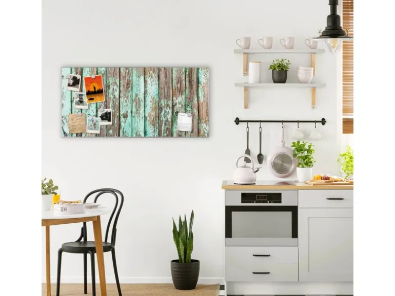 Banjado Magnettafel 78x37cm Magnetwand Silber Aus Metall Magnetpinnwand Pinnwand Inkl. 4 Magnete Motiv Verwittertes Holz