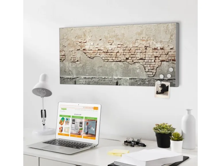 Banjado Magnettafel 78x37cm Magnetwand Silber Aus Metall Magnetpinnwand Pinnwand Inkl. 4 Magnete Motiv Baulücke