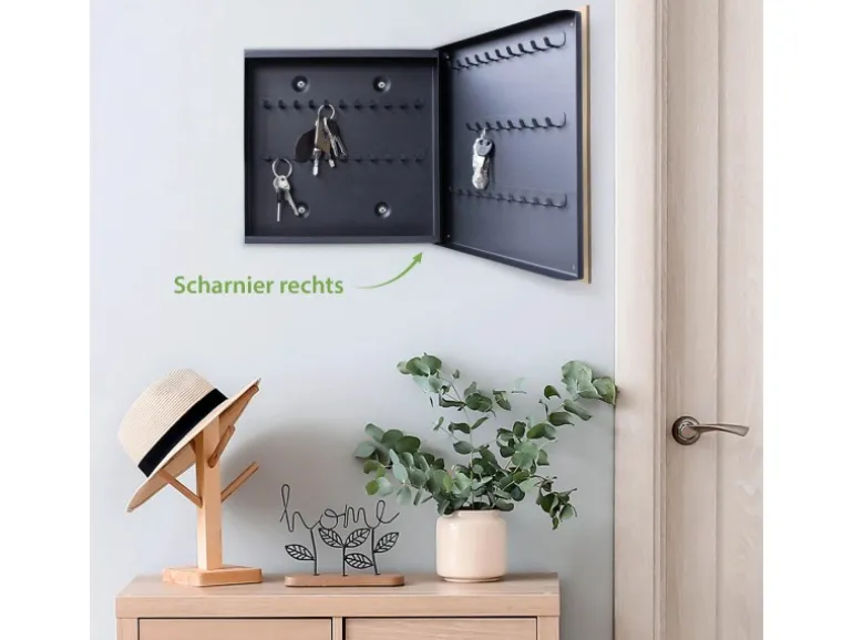 Banjado Schlüsselkasten Holz 30x30cm Schwarz Scharnier Rechts 50 Haken Design Schlüsselbox Motiv Katzenliebe 2