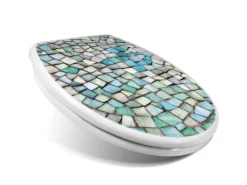 Banjado Toilettendeckel Mit Absenkautomatik WC-Sitz Soft Close Weiß Hygienischer Duroplast Leichte Montage Mit Motiv Mosaik Blau