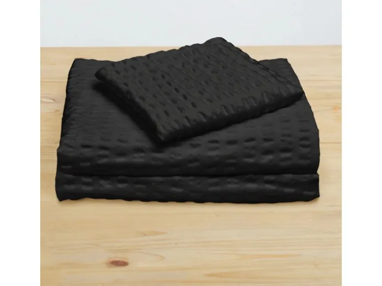 Beautissu Meline Bettbezug 135x200cm + Kissenbezug 40x80cm Schwarz Seersucker 2tlg