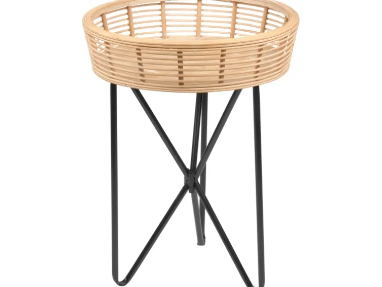 Beistelltisch Minimalist Zen Rund 49 cm x Ø 37 cm Natur-Schwarz