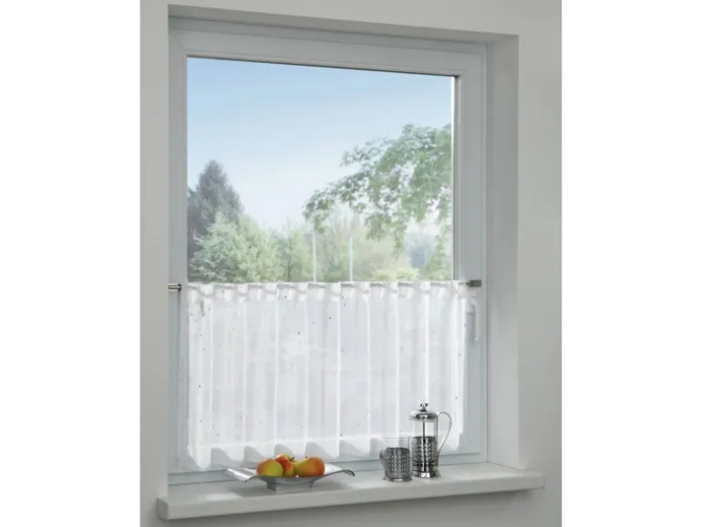 Bennetti Bistrogardine Voile mit Silberdruck Weiß 45 x 140 cm