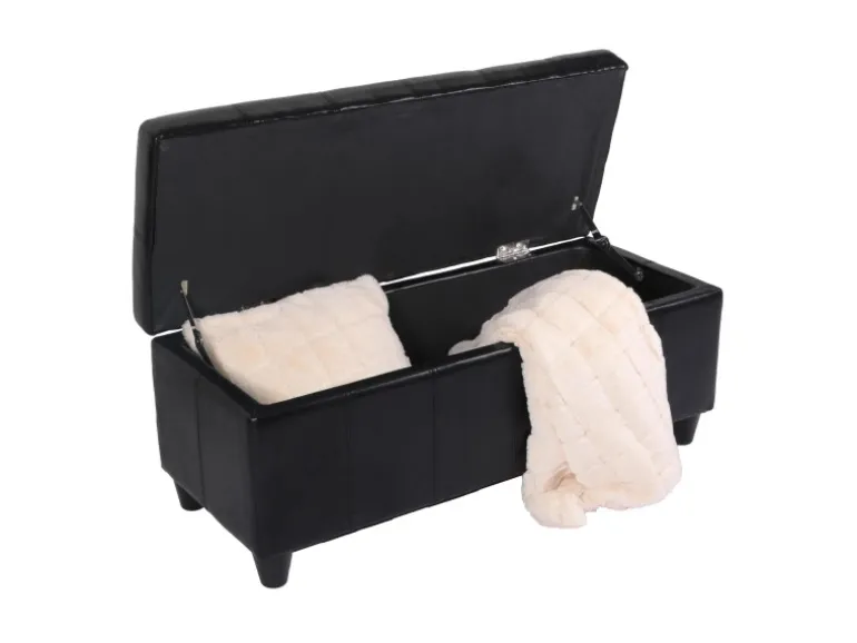 BERLINLODGE Aufbewahrungs-Truhe Sitzbank Lars 45x112x45cm Schwarz Leder & Kunstleder