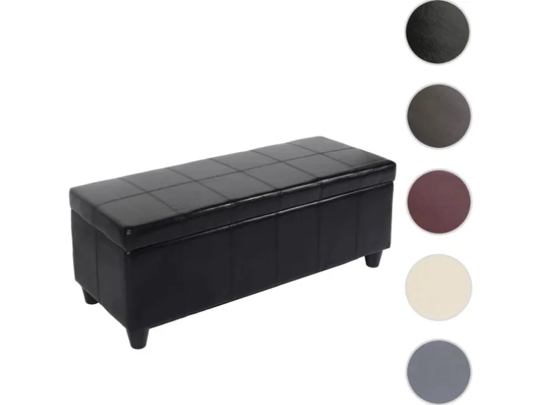 BERLINLODGE Aufbewahrungs-Truhe Sitzbank Lars 45x112x45cm Schwarz Leder & Kunstleder