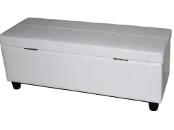 BERLINLODGE Aufbewahrungs-Truhe Sitzbank Lars 45x112x45cm Weiß Leder & Kunstleder