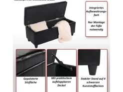 BERLINLODGE Aufbewahrungs-Truhe Sitzbank Lars 45x112x45cm Weiß Leder & Kunstleder