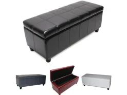 BERLINLODGE Aufbewahrungs-Truhe Sitzbank Lars 45x112x45cm Weiß Leder & Kunstleder